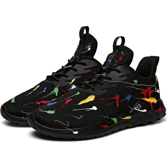 ?Mens Black Running Shoes Stylish Sports Tennis Walking Sneakers